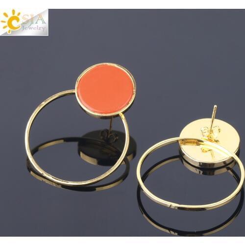 CSJA Brand New Ear Stud Earrings Women Natural Stone Labradorite Lapis Lazuli Piercing Earring Vintage Circle Bijoux Brinco S228