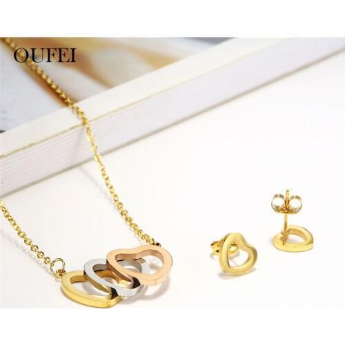OUFEI Stainless Steel Jewelry Sets Heart Necklace Set Of Earrings For Women Jewellery Summer Accessories Woman Vogue 2019