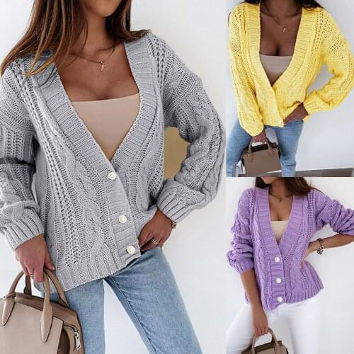Autumn Winter V-Neck Loose Cardigans Women Single Breasted Casual Oversized Sweater Female Long Sleeve Knitted Jumpers kardigan