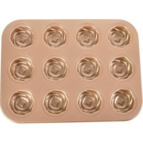 Kapmore 1pc Metal Cake Donut Pan 12-Cavity DIY Rose Flower Shape Doughnut Baking Pan Bagel Mold DIY Baking Tools Accessories