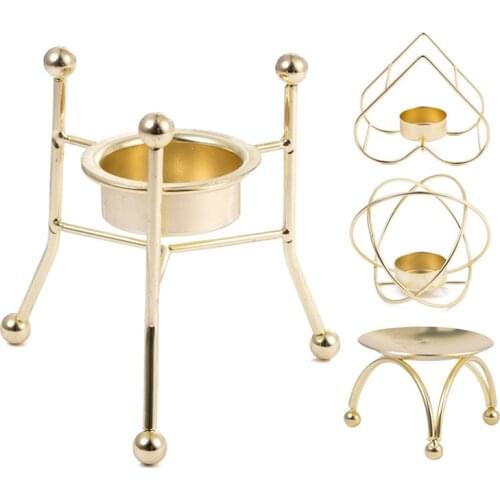 1pc Retro Candlestick Geometric Candlestick Metal Iron Golden Candle Holder Household Table Decoration Wedding Party 2021 New