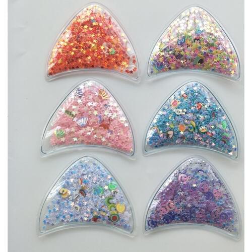 12pcs/lot 6*5.5cm Transparent Rabbit Ear Sequins Quicksand Patches Appliques for Girls DIY hairband Accessories