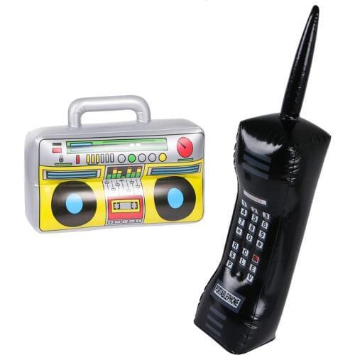 2 Pieces Inflatable Radio Boombox Inflatable Mobile Phone Props for 80s 90s Party Decorations PVC Inflatable Toys for Men Women