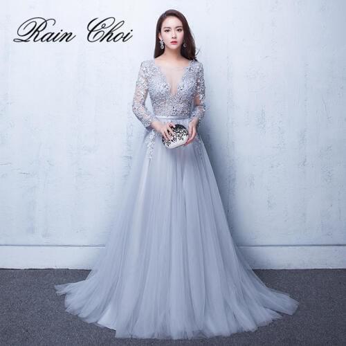 2021 Evening Dresses 3/4 Sleeves Appliques Formal Gown Long Evening Party Dress vestido de festa