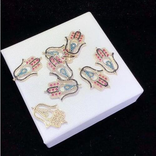 6PCS ZYZ-B0149 Micro Pave CZ hamsa hand of fatima Beads Fit For Women Bracelet DIY Jewelry Making Beads