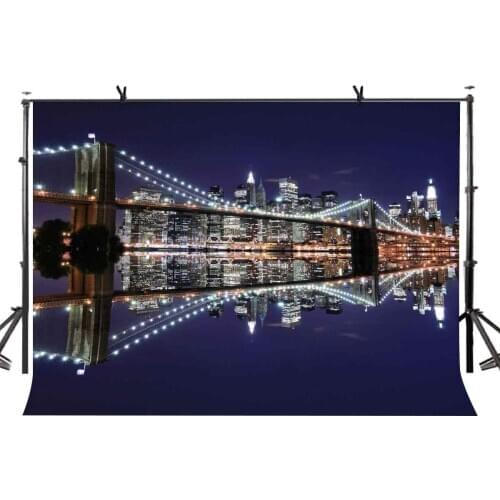 7x5ft Brooklyn Bridge Backdrop Brooklyn Bridge Bright Night Photography Background and Studio Photography Backdrop Props