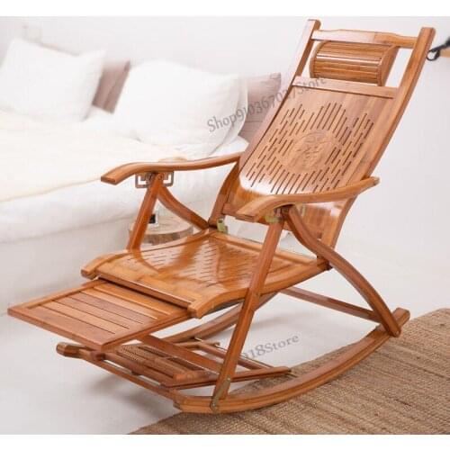 Bamboo rocking chair adult solid wood recliner folding lunch break balcony home leisure elderly easy chair lazy sofa