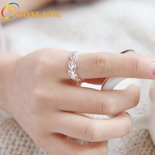 BONLAVIE Hollowed-out Leaves Ring Silver Color Female Ring Leaves Ring Opening Adjustable