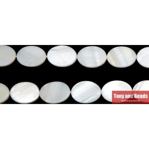 15" Strand 18x13x3mm Natural Mother of Pearl Shell Flat Oval Beads Approx 39CM Per Strand No.SB12