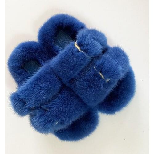 Childrens Fur Slippers Fluffy Mink Fur Slippers Furry Sandals Real Mink Fur Slippers Girls Flat Fur Slippers