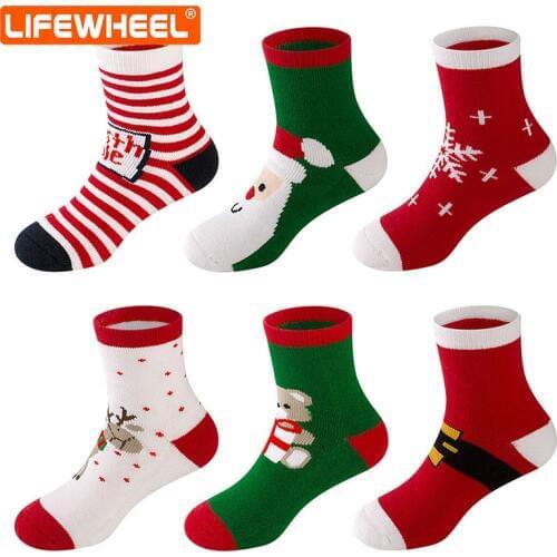 LifeWheel 6 Pairs Kids Boy Girl Unisex Anti-Slip Warm Winter Crew Terry Socks for Baby 0-3 Years