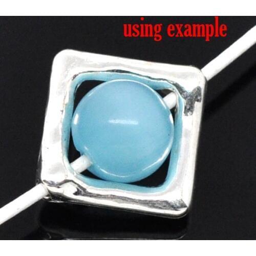 DoreenBeads Zinc metal alloy Beads Frames Square Silver Plated(Fits 8mm Beads)12mm(4/8")x 12mm(4/8"),10 PCs