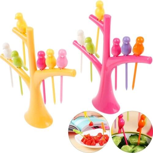 Food Picks For Kids Plastic Fruit Fork Tree Bird Dessert Fork Set Vegetable Food