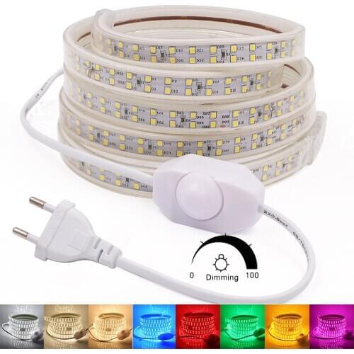 220V LED Strip Dimmerable IP67 Waterproof High Brightness Flexible LED Light Blue Pink Red Green White 2835 LED Strip Light