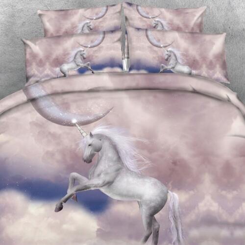 Goldeny 4 Parts Per Set Magical Unicorn and Moon Childrens 3d HD digital bed set 3d bed Sheet set with Bed Cover Blanket cover