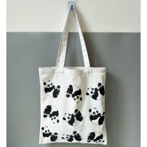 Panda Animal Pattern Canvas Shopping Bag Large Capacity Women Shoulder Bags Portable Handbag Eco Reusable Tote Bag Travel Bag