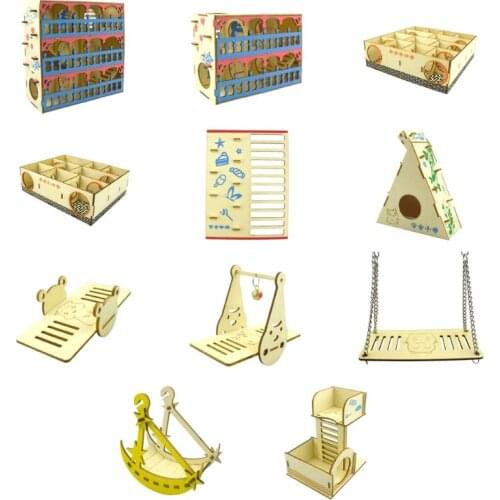 R2LD Hamster Maze Wooden Tube Tunnel Cage Seesaw House Swing Small Animals Pet Interactive Play Rest Exercise Toys for Rat