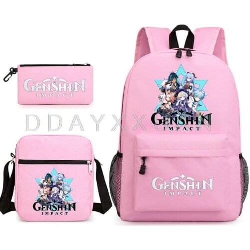 Game Genshin Impact USB Backpack Women Men Teenager School Bag Women USB Travel Rucksack Large Mochila Escolar With Chain