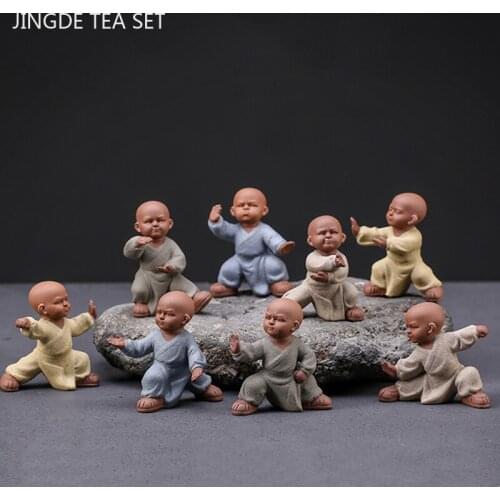 Chinese Boutique Purple Clay Tea Pet Monk Statue Ornaments Tea Figurine Handmade Tea Decoration Accessories Home Crafts Gifts