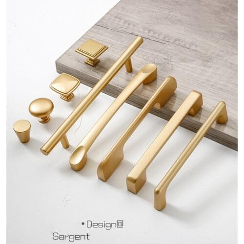 Simple Style Matte Gold Cabinet Handles Solid Aluminum Alloy Kitchen Cupboard Pulls Drawer Knobs Furniture Handle Hardware
