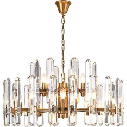 Post Modern All Copper Chandeliers American Style Villa Hotel Indoor Decor Lamps Luxury Long Strips Crystal E14 Lighting Fixture