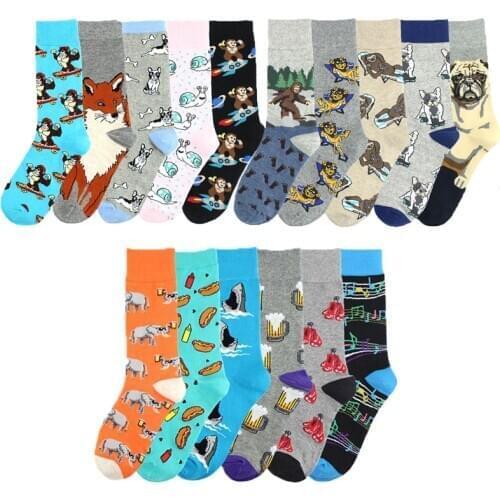 Fashion fun socks animal men crew cartoon animal dog / fox / food colorful novelty socks gift Sokken unisex funny socks men