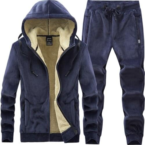 Men Fleece Winter Autumn Jacket Outdoors Sports Hooded Coat Men Jacket+Pant Running Suit Track Suit Sportswear Fitness 8XL