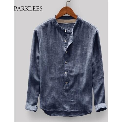 Henley Shirts Men 2020 Autumn Fashion Long Sleeve Mens Shirt Casual Comfortable Breathable Camisas Stand Collar Chemise Homme