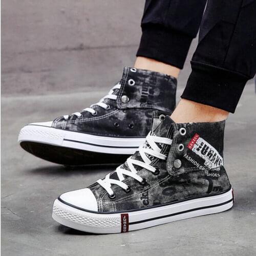 2021 Mens Breathable High Top Sports Shoes Graffiti Flat Shoes Casual Zapatos De Hombre Lightweight Denim Canvas Shoes