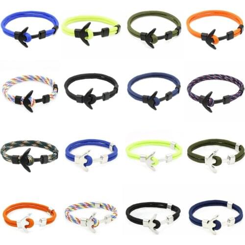Charm Punk Stainless Steel Anchor Handmade Braided Nylon Umbrella Cord Mens Bangle Bracelet For Jewelry Gift