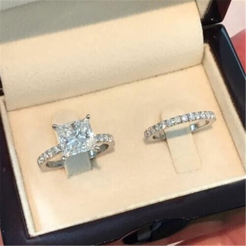 Modyle Fashion Silver Color Rings Set For Women Jewelry Simple Design Square Zircon Bridal Wedding Engagement Ring Bijoux