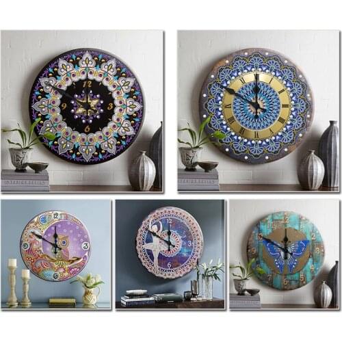New Arrival Diy Iron Sheet Clock Diamond Painting Embroidery Mandala Flowers Butterfly Hanging Painting Wall Art Home Decoration