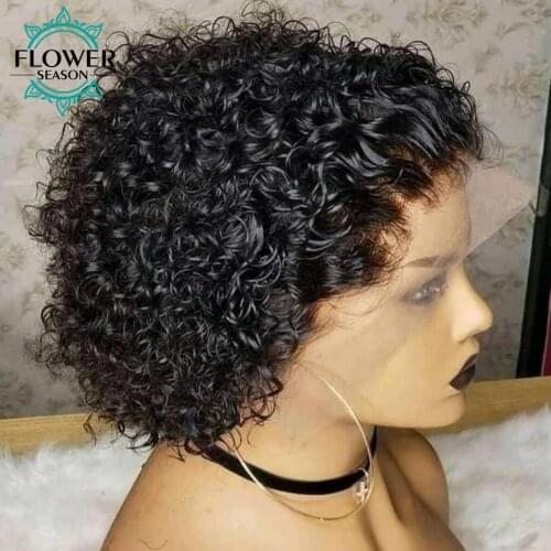 Curly Bob Wig Human Hair Bob Frontal Wigs 13x4 Lace Front Wig Glueless Natural Color For Black Women FlowerSeason