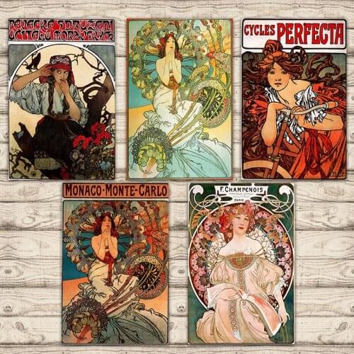 Paris Champagne Alphonse Maria Mucha perfect bicycle retro poster canvas painting art bar home decoration gift