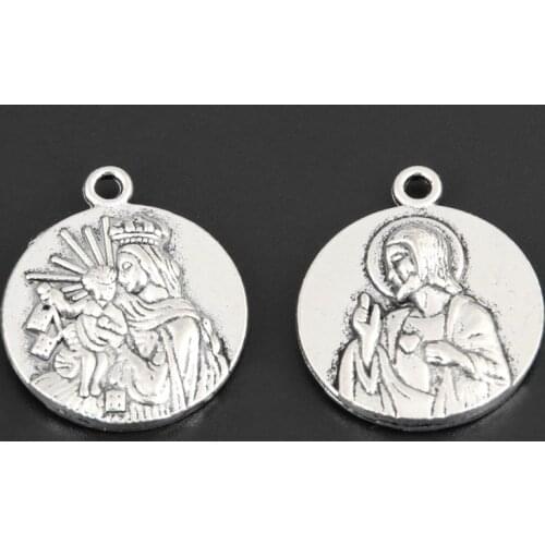 10pcs Silver Color 23x19mm Madonna Charms Two Sides Religion Pendant Fit DIY Jewelry Making Handcrafted Accessories