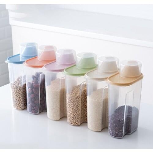 PP Food Storage Box Plastic Clear Container Set with Pour Lids Kitchen Storage Bottles Jars Dried Grains Tank 1.9L-2.5L H1211