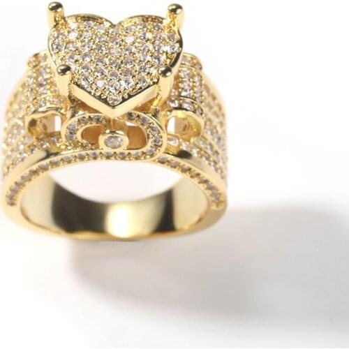 Iced Out Luxury Diamond Heart Ring Micro Paved CZ Men Women Hip Hop Jewelry Engagement Wedding Couple Rings