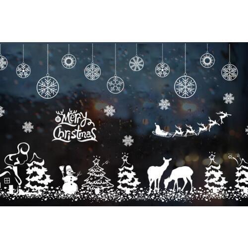 Christmas wall sticker home decoration Shop window decoration hanging rattle bell snowflake Reindeer Santa Claus papel de parede