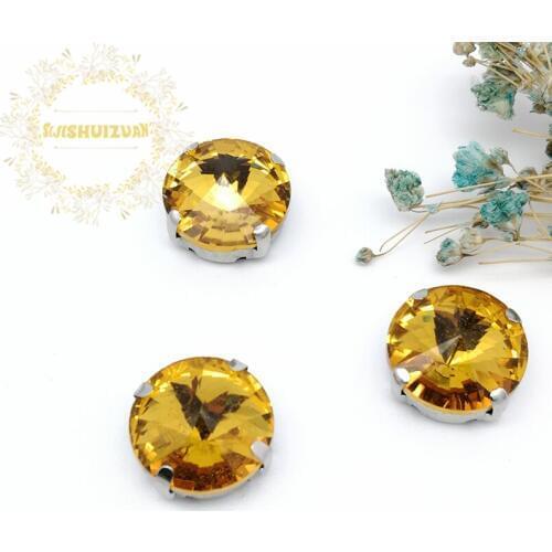 Best-selling Circular Satellite Golden yellow Crystal Glass Sewing Rhinestones Whith Claw DIY Jeans Woman and Wedding Dresses