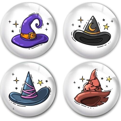 Handmade Halloween Witch hat magic Round photo glass cabochons demo flat back DIY collier jewlery Making findings accessory