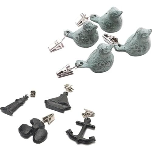 4pcs/set Tablecloth Drop Cast Iron Birds Anchor/Sail/Rudder Wheel Picnic Pendant Table Weight Windproof Clip Outdoor Party Decor