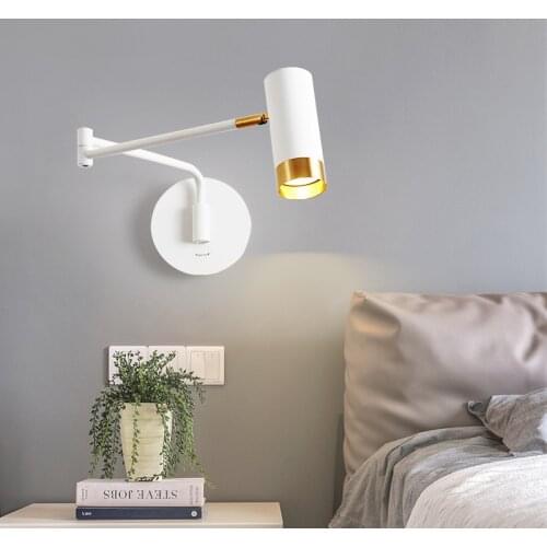 Modern Nordic Extendable Wall Light for Bedside Reading ON/OFF Switch Black White Long Arm Wall Bracket Lamp Living Room Study