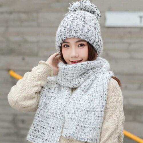 Brand New Winter Knitted Hat For Women Fashion Velvet Thick Warm Skullies Beanie Hats Female Outdoor Riding Scarf Sets Wool Caps