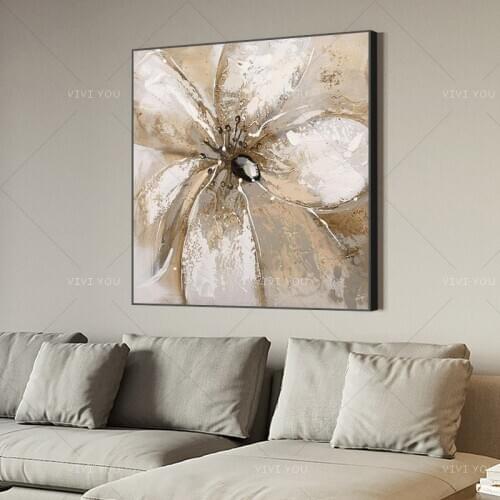 High Quality Gray White Golden Flower Blue Silver Abstract Best Art Oil Painting Canvas Handmade Painted Home Decor Artwork