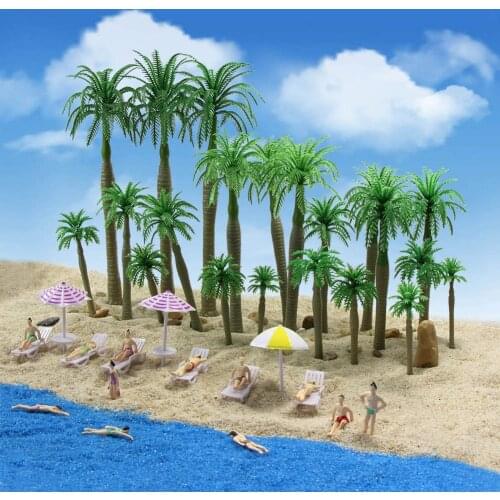 YS03 21pcs Model Train Coconut Trees Palm Tree Seabeach Scenery O/HO/TT/N/Z Scale