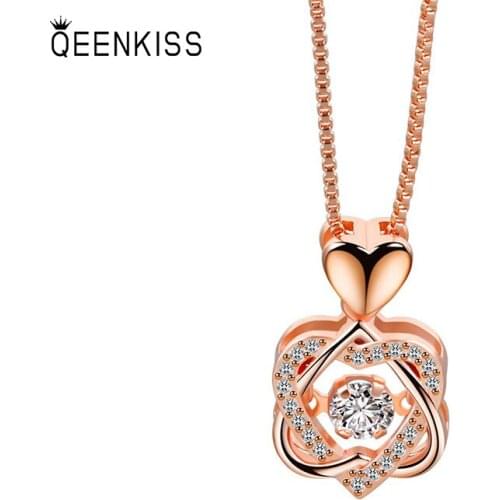QUEENKISS NC609 Jewelry Wholesale Fashion Lady Girl Birthday Wedding AAA Zircon Love 18KT Rose Gold White Gold Pendant Necklace