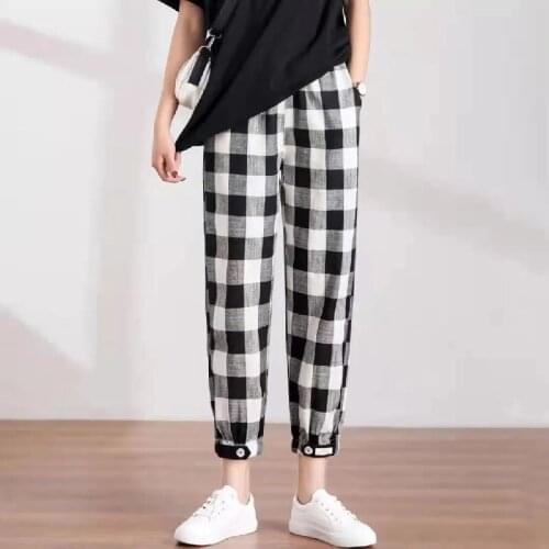New Harajuku Plaid Pants For Women Trousers 2021 Streetwear Drawstring Summer Woman Pants Trendy Autumn Ladies Causal Long Pants