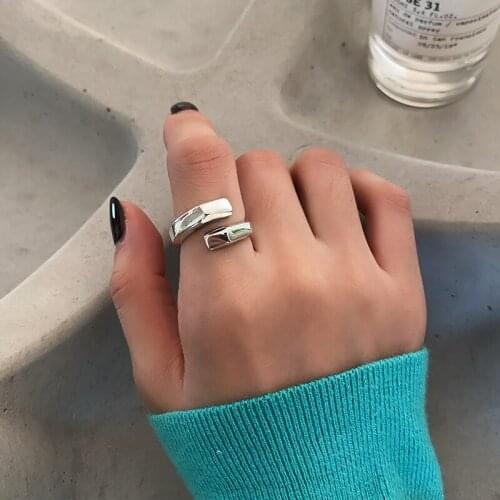 Geometric Luxury Punk Goth Spoon Finger 925 Sterling Silver Adjustable Rings For Women Trendy Delicate Jewelry Gift