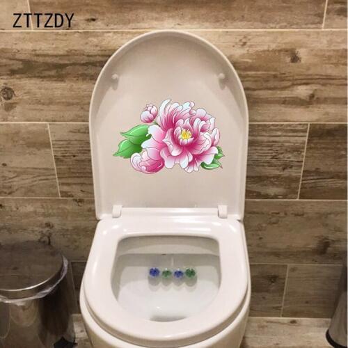 ZTTZDY 24.3*16.3CM Pink Hand Painted Peony Toilet Sticker Home Bathroom Decor Wall Decal T2-0569