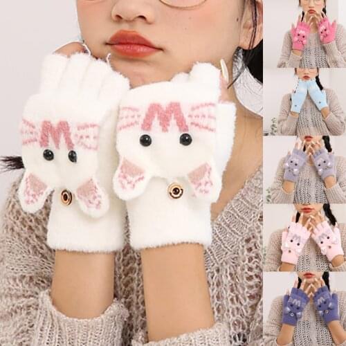 1Pair Of Gloves Winter Fashion Thicken fingerless touch screen gloves Woman Keep Warm Cashmere Lovely Love Weave Knitted c50